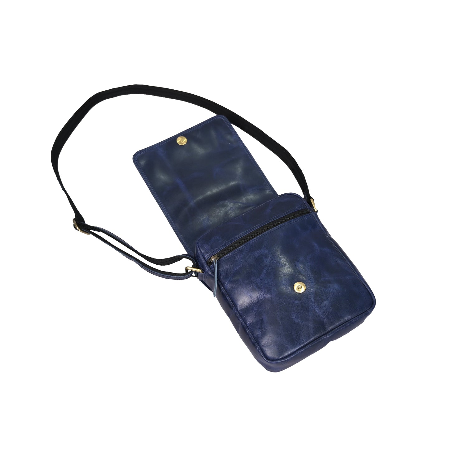 REONNDARLING Genuine Leather Navy Blue Flap Sling Bag For Traveler Small Bag For Unisex & Students.