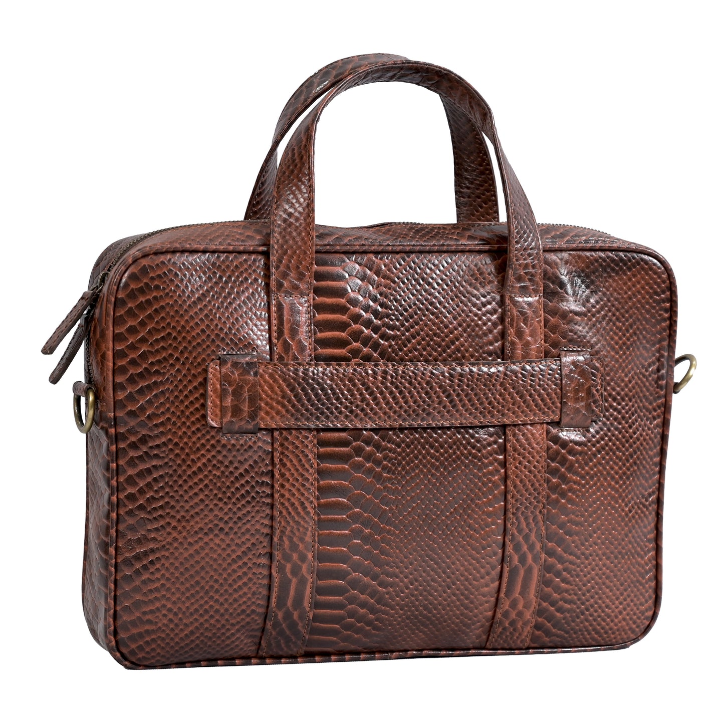 "Snake Print Genuine Leather 15-Inch Tan Color Laptop Messenger Bag with Adjustable Strap - Stylish & Durable"