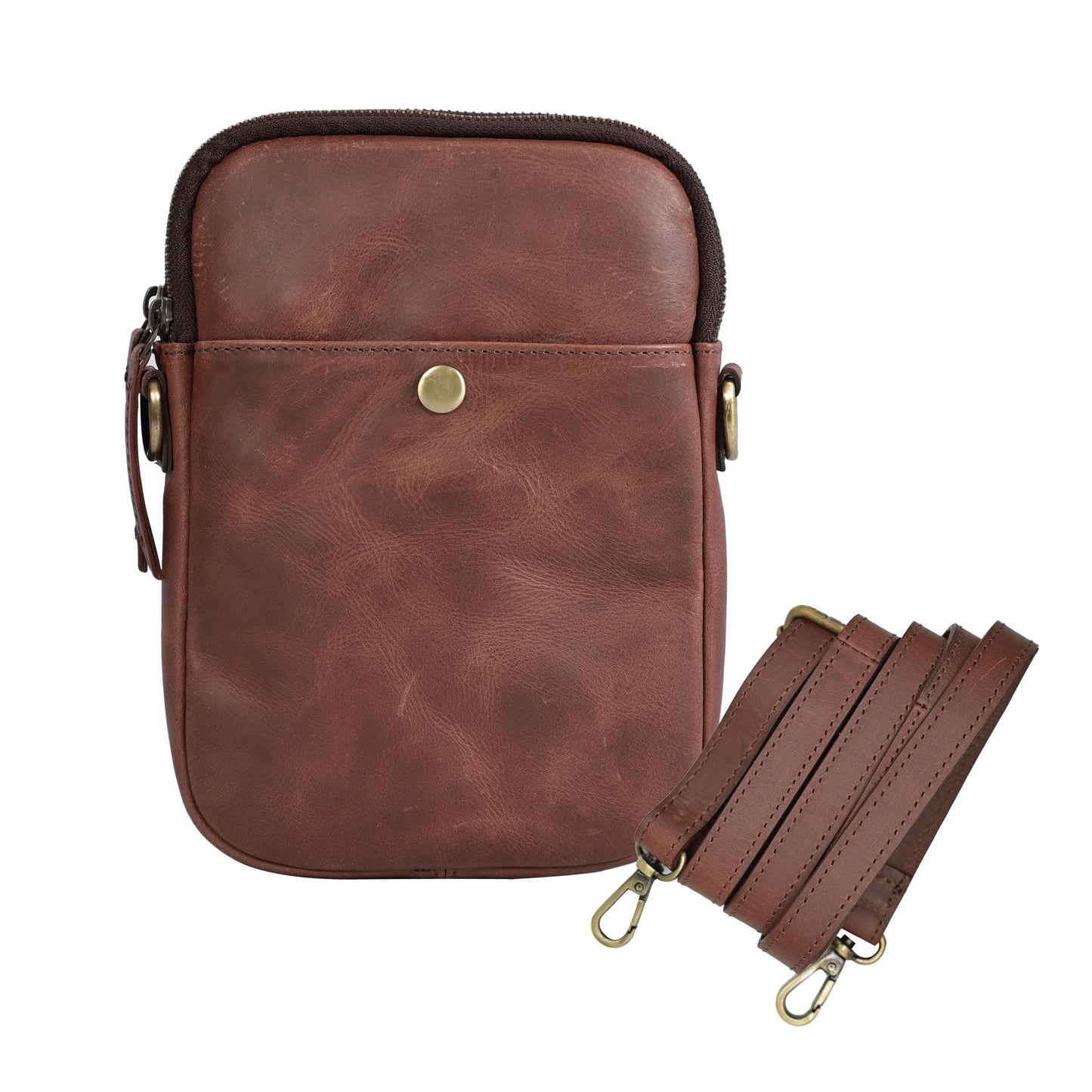 Genuine Leather Tan Color Sling Bag/Side Bag For Traveler Small Bag For Unisex & Students.