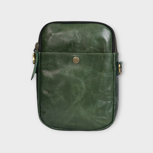 Genuine Leather Green Color Sling Bag/Side Bag For Traveler Small Bag For Unisex & Students.