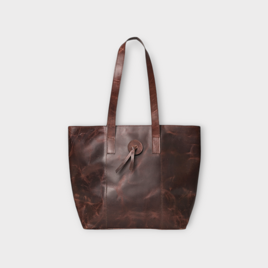 REONNDARLING Genuine Leather Crunch Brown Color Tote with Flower For Women's