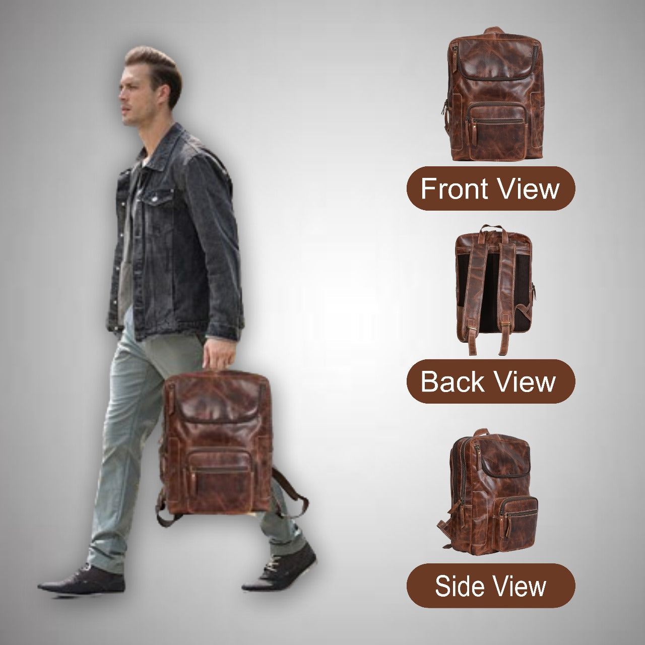 REONNDARLING Genuine Leather Brown Color Back Pack For Men/Women & Students For Multi Purpose