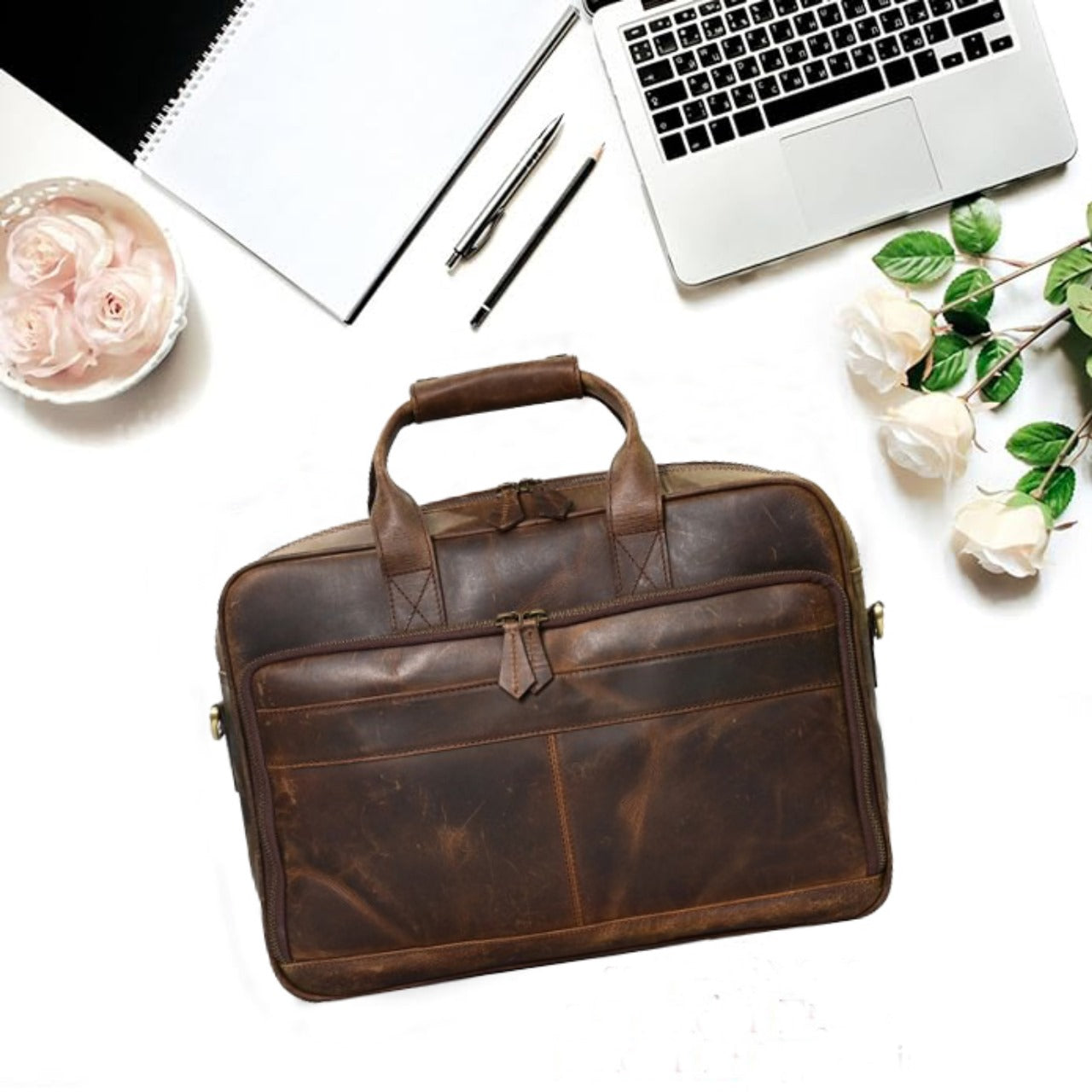 REONNDARLING Hardwax Genuine Leather 15 Inches Laptop Bag/Messengers Bag/Briefcase Bag For Men