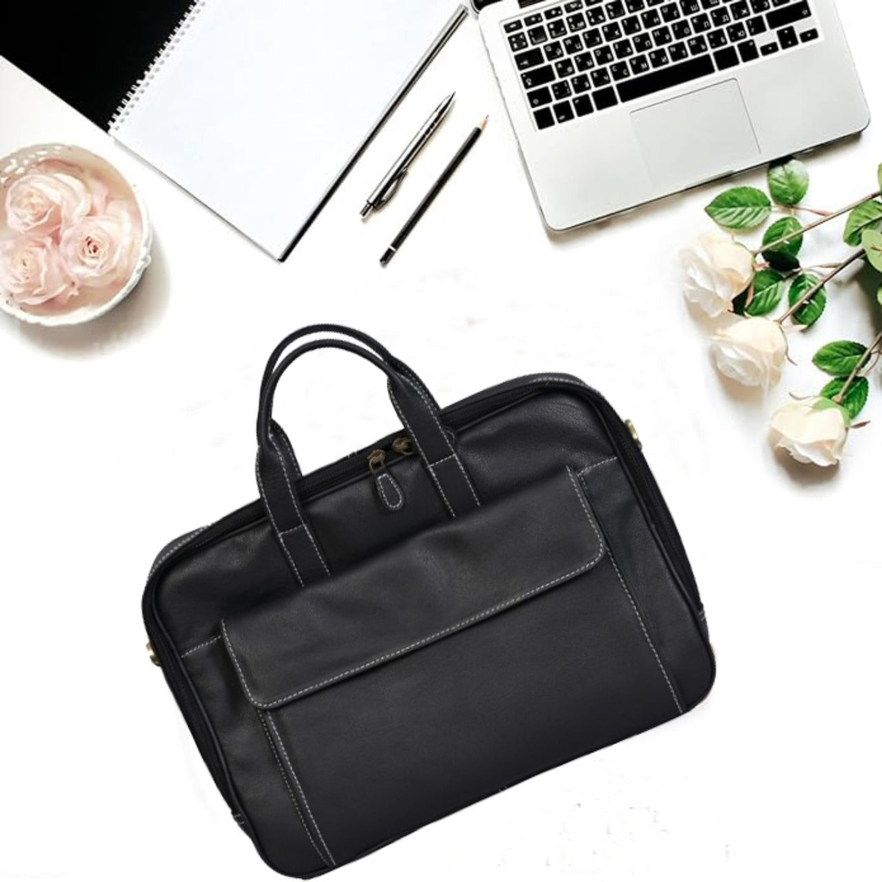 Premium Black Leather Laptop Bag: Stylish, Durable, and Perfectly Designed for the Modern Professional