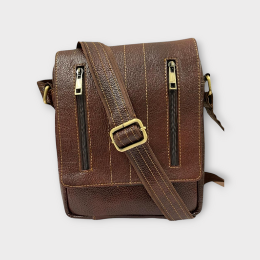 Classic Brown Genuine Leather Sling Side Bag - Timeless Style, Durable Quality for Everyday Comfort