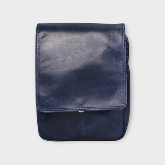 REONNDARLING Genuine Leather Navy Blue Flap Sling Bag For Traveler Small Bag For Unisex & Students.